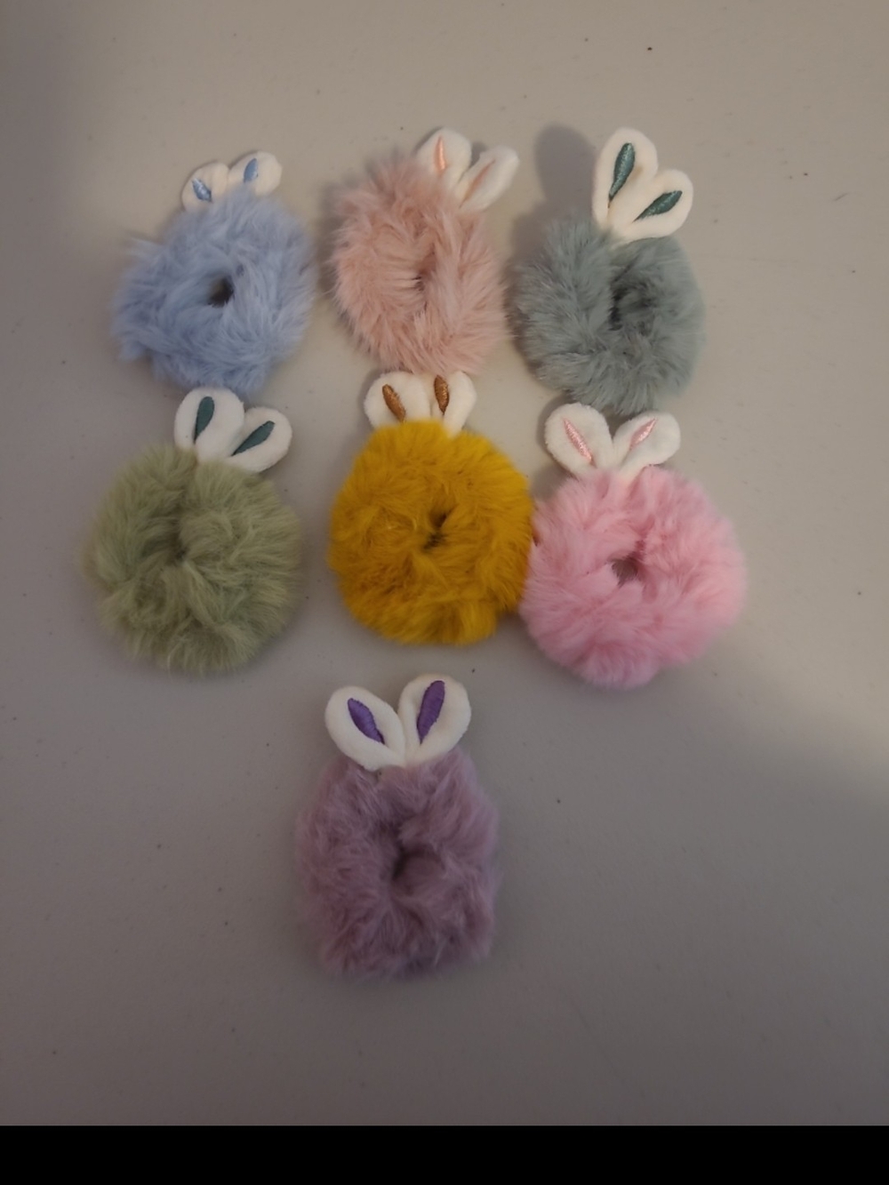 Plush Bunny Ear Fuzzy Ponytail Holders - Pastel Mix